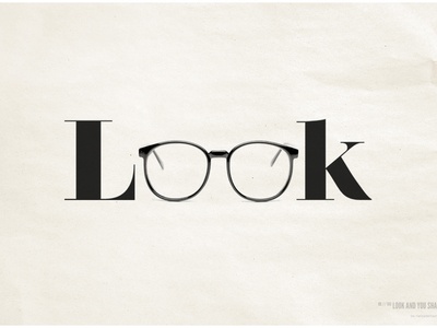 the word look written in black and white with glasses