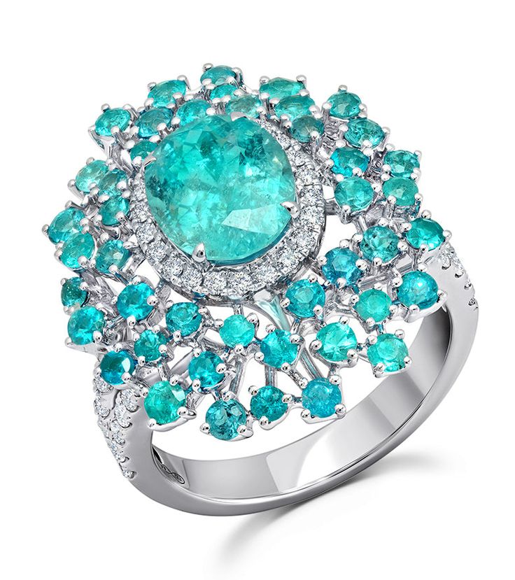 Paraiba tourmaline and diamond couture ring by award winning fine jewelry designer Graziela Gems. Neon Blue Color, Paraiba Tourmaline Ring, Contemporary Fine Jewelry, Paraiba Tourmaline, Tourmaline Jewelry, Jewelry Designers, Argentium Silver, Couture Jewelry, Fine Jewelry Designers