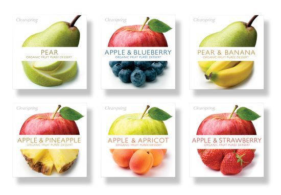 six different types of apples and blueberries are shown in this advertisement for pear & blueberry