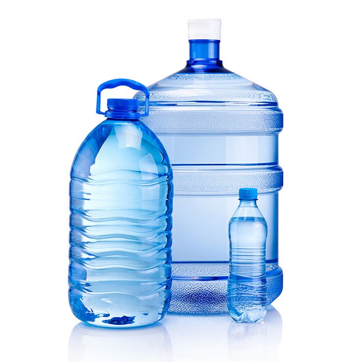 two large water bottles are next to each other on a white surface, one is blue and the other is light blue