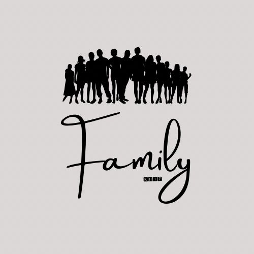 a group of people standing next to each other with the words family in black and white