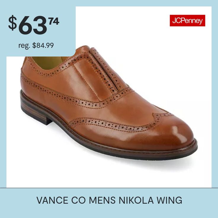 Introducing the Nikola slip-on oxford from Vance Co., a perfect blend of style and comfort with its 1-inch flat heel, slip-on silhouette, and wingtip toe design. Crafted from faux leather with this style offers a sophisticated and versatile option for various occasions. The faux leather lining, 6 mm tru comfort foam footbed, and rubber outer sole ensure both style and comfort, making the Nikola a trendy and practical addition to your footwear collection.Features: ComfortClosure Type: Slip-OnFoo… Spring Wingtip Slip-ons With Leather Sole, Wingtip Slip-ons With Removable Insole, Spring Business Casual Wingtip Slip-ons, Wingtip Slip-ons With Brogue Detailing For Office, Office Wingtip Slip-ons With Brogue Detailing, Office Slip-ons With Brogue Detailing And Wingtip Shape, Spring Slip-on Oxford Dress Shoes, Spring Wingtip Slip-on Dress Shoes, Oxford Shoes Brown