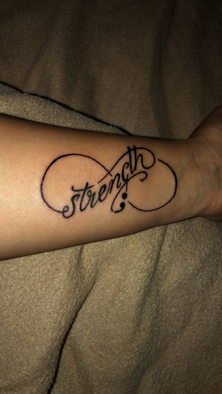 a person with a tattoo on their arm that says strength