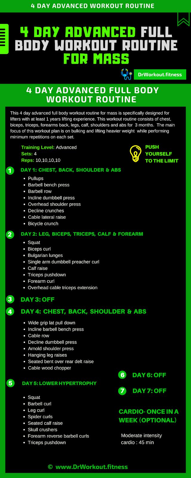 the flyer for an advanced full body workout routine with instructions on how to use it