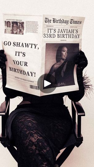 a woman sitting in a chair with a newspaper on her head reading go shawly, it's your birthday