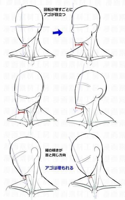 how to draw the head and neck of an anime character in three different ways, with instructions