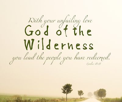 an image of a road with trees and grass in the background that says, with your walking love god of the wilderness you lead the people you have returned