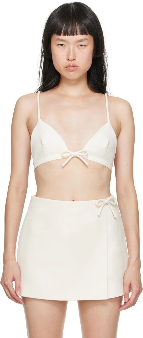 Valentino: Off-White Bow Bra | SSENSE Designer Lingerie, White Bow, Hook Eye, Silk Satin, Apparel Accessories, Spaghetti Strap, Spaghetti, Women Wear, Off White