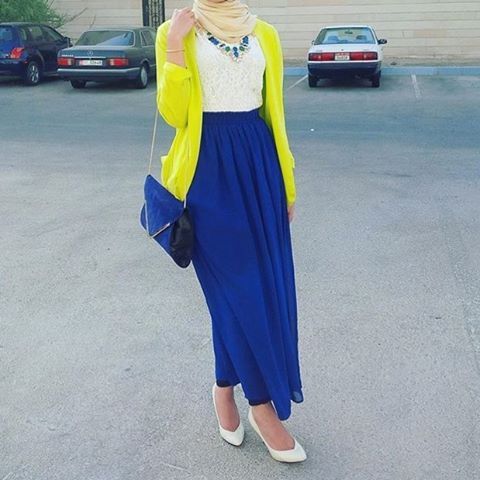 @hebaalyn Blue Hijab Outfit, Yellow Hijab, Blue Hijab, Hijab Collection, Hijab Outfit, Neon Yellow, Hijab Fashion, Harem Pants, Royal Blue