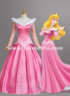 the princess aurora cosplay costume from disney's sleeping beauty is shown in pink