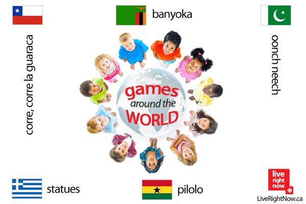 a group of children standing in a circle with the words games around the world