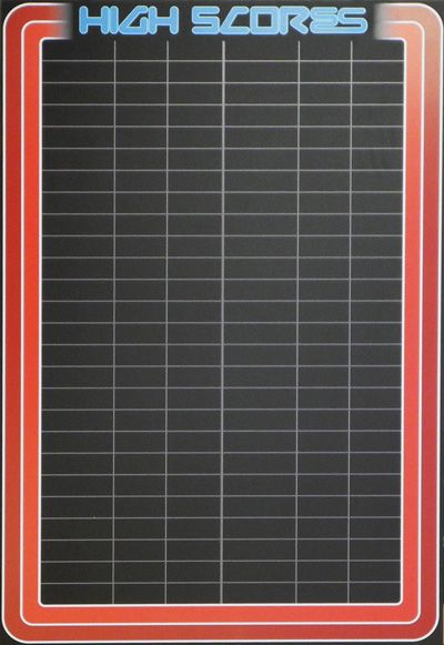 an advertisement for the high score board with red and blue lines on it's sides