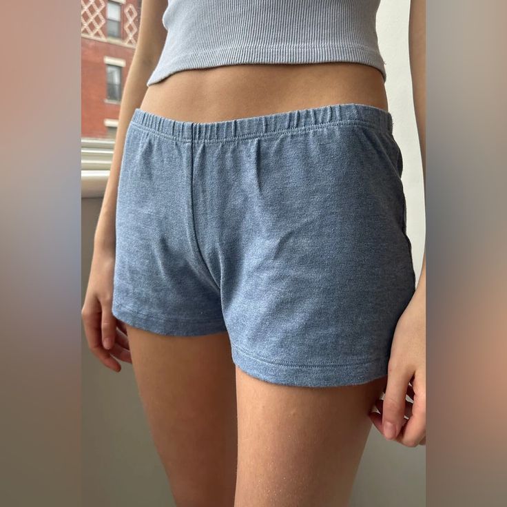 Soft Basic Cotton Sweatshorts With An Elastic Waistband Fabrics: 100% Cotton Measurement: 10" (10cm) Rise, 3.5" (9cm) Inseam, 26" (66cm)Waist (Stretches) Made In: Italy Fitted High-waisted Cotton Pajama Shorts, Casual Light Blue Cotton Pajama Shorts, Blue Cotton Athletic Shorts For Loungewear, Blue Athletic Shorts For Summer Loungewear, Fitted Cotton Pajama Shorts With Short Inseam, Fitted Cotton Pajama Shorts With Elastic Waistband, Fitted Cotton Pajama Shorts, Blue Pajama Shorts With Elastic Waistband For Loungewear, Blue Cotton Athletic Shorts With Elastic Waistband