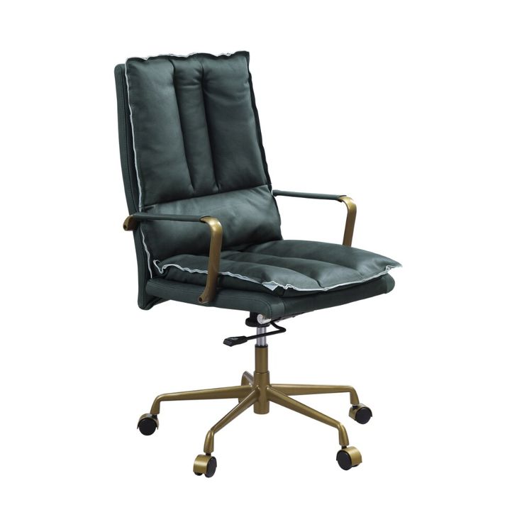 an office chair with wheels on the back and seat upholstered to it's base