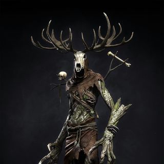 an image of a man dressed up as a deer with horns and antlers on his head