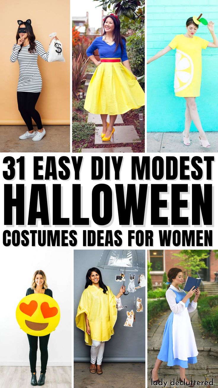 31 Easy DIY Modest Halloween Costume Ideas for Women Work Appropriate Costumes For Women, Church Appropriate Halloween Costumes, Easy Women’s Diy Costume, Easy Diy Halloween Costumes For Women For Work, Easy Costumes For Moms, Church Halloween Costumes, Simple Mom Halloween Costumes, Easy Modest Halloween Costumes, Diy Halloween Costumes Work Appropriate