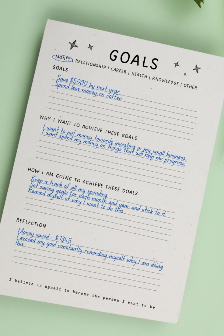 a goal sheet sitting on top of a green table