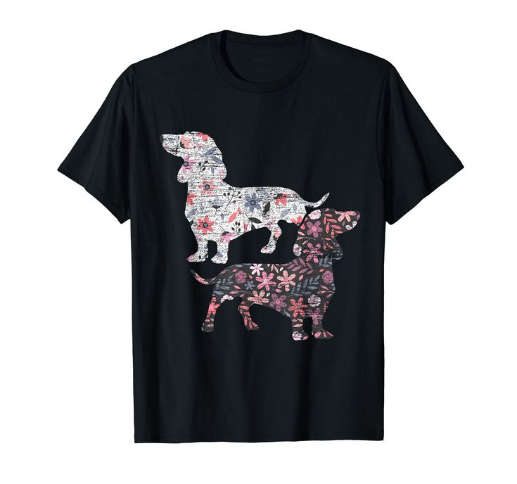 a black t - shirt with an image of two dogs on it