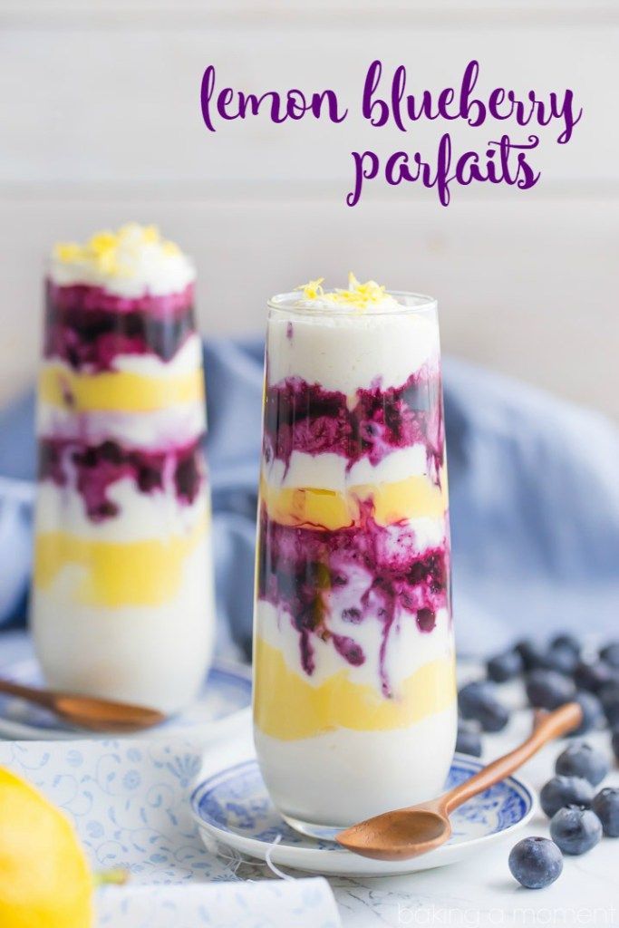 lemon blueberry parfait dessert in small glasses