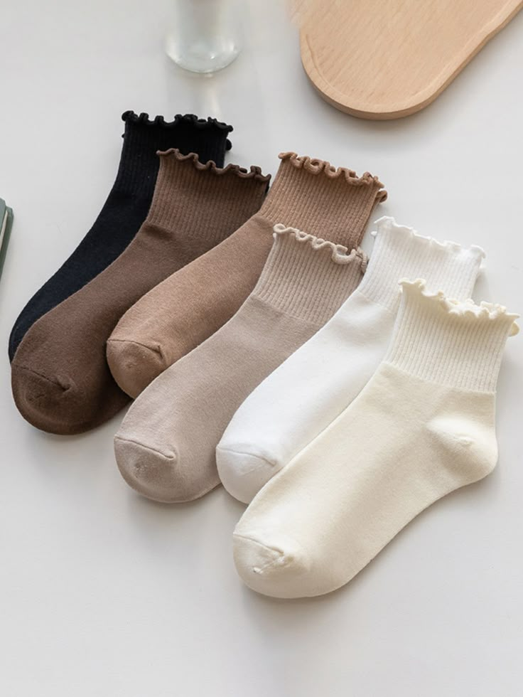 Multicolor  Collar  Fabric   Embellished   Women Socks & Hosiery Music Shoes, Solid Socks, Ruffled Socks, Ankle Socks Women, Women Crew Socks, Cute Socks, Short Socks, Casual Socks, Socks And Hosiery