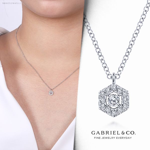 14K White Gold Diamond Halo Pendant Necklace NK6052W45JJ #BujukanBabe#GabrielAndCo #GabrielNY#Jewelry#FineJewelry #Jewelry #Design#HandcraftedJewelry #Elegance#Diamonds #Bujukan #Gold #RoseGold#WhiteGold #GabrielNY #DiamondJewelry #FineJewelry#FineJewelry#FashionJewelry#UniqueJewelry#GiftIdeas#UniqueGifts #Necklaces #DiamondNecklace #GoldNecklace Luxury Round Pendant Diamond Necklace For Engagement, Luxury Halo Round Pendant Jewelry, Luxury Halo Pendant Necklaces, Luxury Round Cut Halo Necklace, Luxury Round Pendant With Halo, Luxury Diamond White Diamond Necklace With Halo Design, Luxury Diamond White Necklace With Halo Setting, Luxury Halo Necklace In Fine Jewelry Style, Luxury Round Cut Necklace With Halo Design