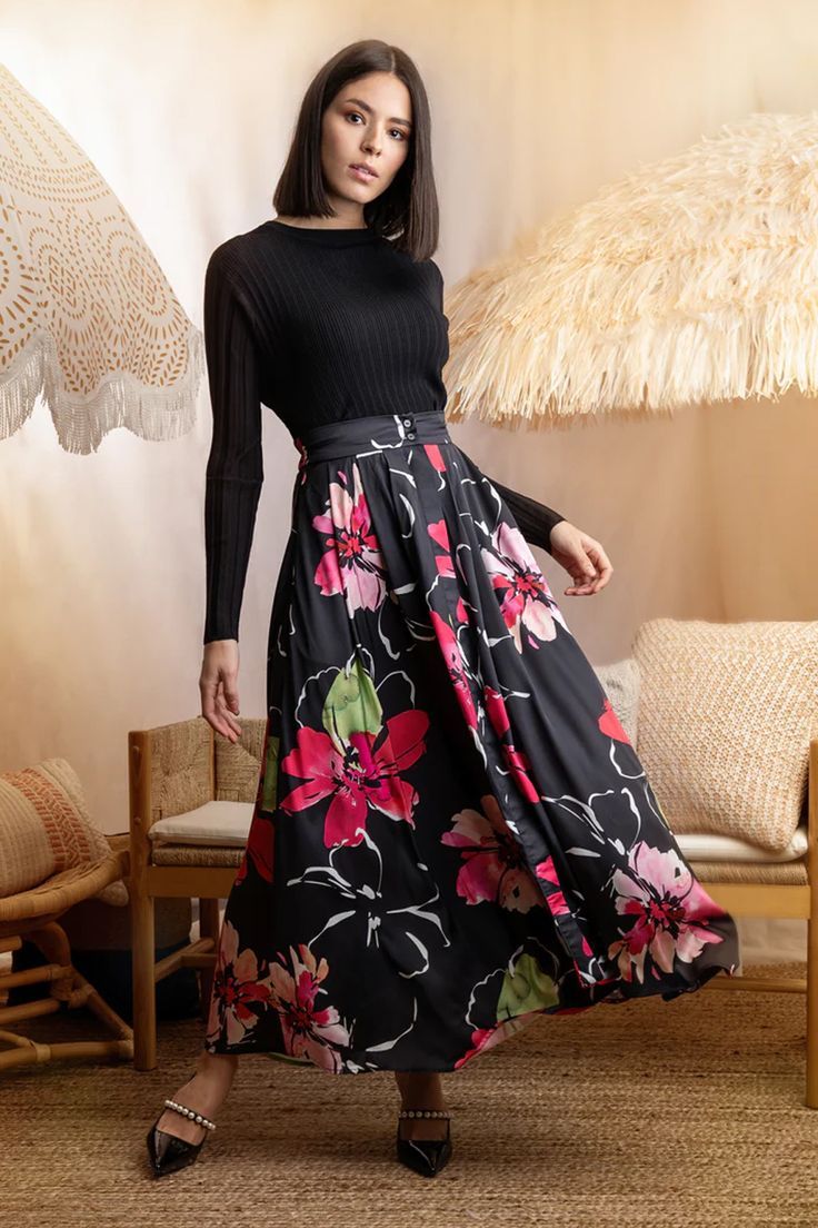 Step up your spring-summer wardrobe with the Mun Fashion SS24 Black Floral Double Button Flair Skirt. This stunning skirt features a vibrant floral print and a flattering double-button waistband, perfect for creating chic and sophisticated looks. Ideal for business casual settings or special occasions, this piece ensures you always stand out. ✨🌸

#ChicDressToImpress #DressToImpressOutfitCombos #DressToImpress #FeminineStyle #WhatToWear #VacayOutfits #BusinessCasual #SpringSummerOutfits Elegant Evening Wear, Vacay Outfits, Girly Dresses, Women's Bottoms, Classy Work Outfits, Coastal Chic, Line Dress, Knitting Women, Spring Summer Outfits