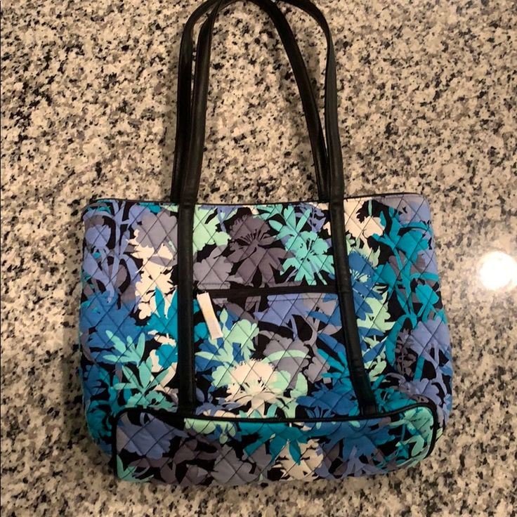 Blue Camofloral Small Shoulder Tote Bag By Vera Bradley Casual Blue Shoulder Bag With Floral Print, Casual Blue Floral Print Shoulder Bag, Blue Floral Print Shoulder Bag For Everyday, Everyday Blue Floral Print Shoulder Bag, Casual Multicolor Floral Print Shoulder Bag, Casual Floral Print Shoulder Bag For Shopping, Casual Floral Print Bags For Vacation, Casual Multicolor Floral Print Bag, Blue Floral Print Shoulder Bag For Spring