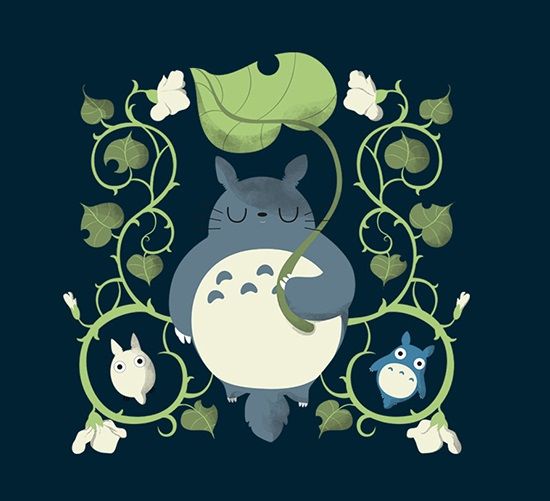 a totoro is surrounded by plants and leaves