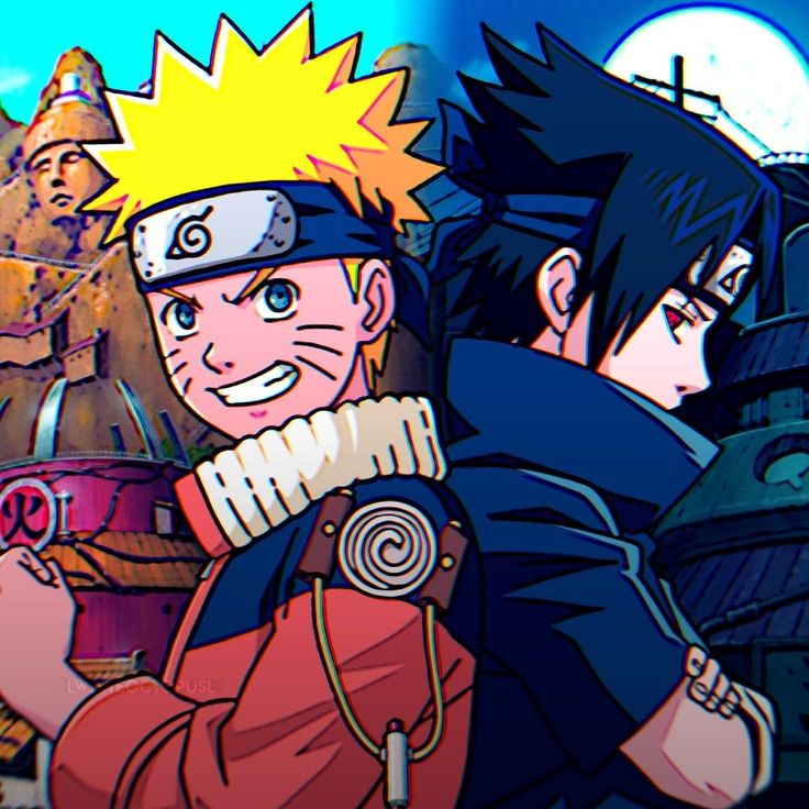 naruto and sashirt in front of a castle