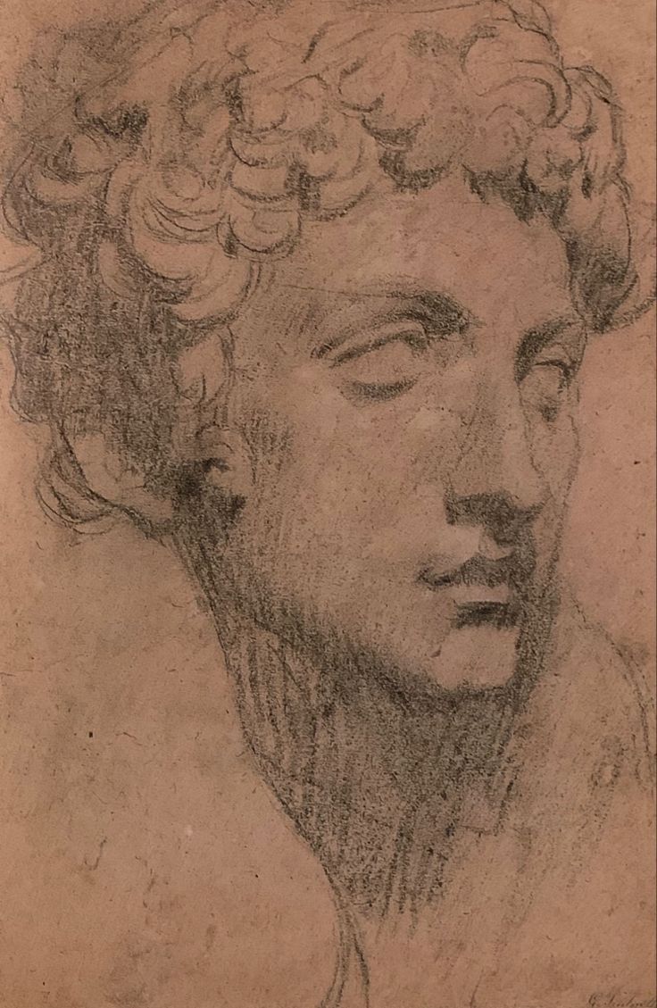 a drawing of a man with curly hair