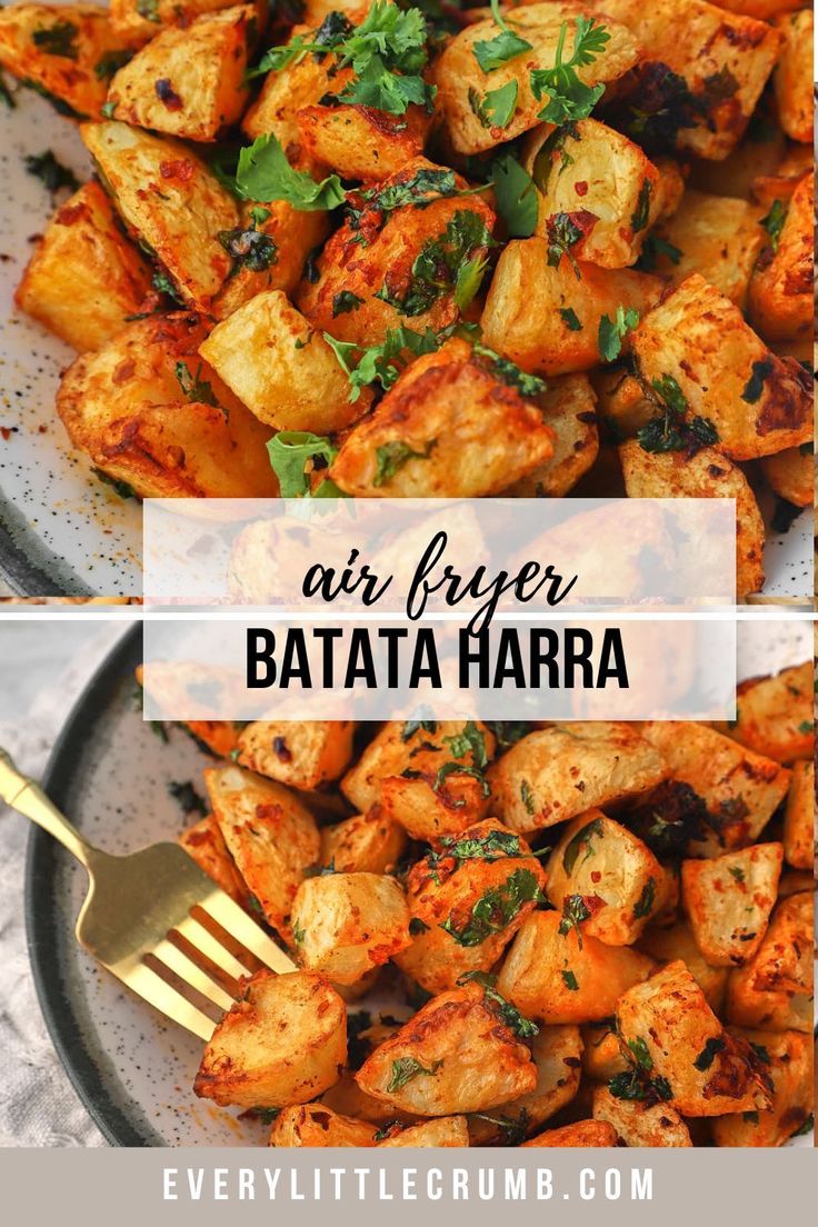 a plate full of food with the words air fryer batata harra