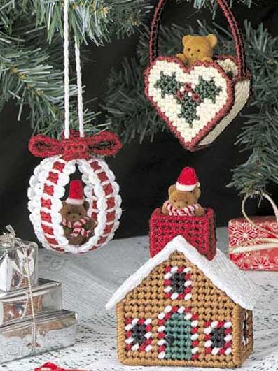 some ornaments are hanging from a christmas tree