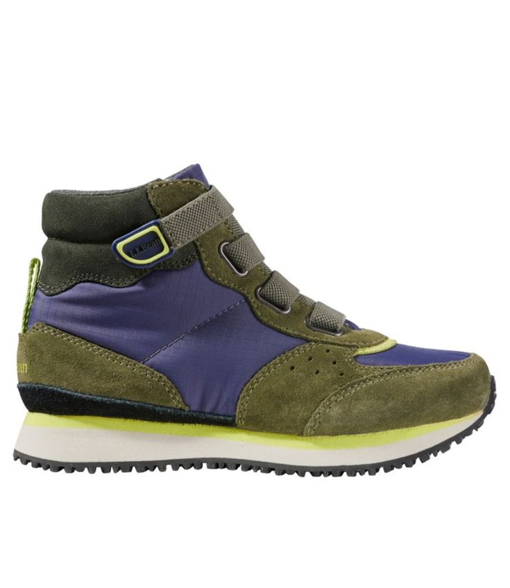 These lace-free hikers make it easy to get kids outdoors fast! Plus, they're as comfy as they are durable for all-day fun. PFC/PFAS-free durable water repellent (DWR). Spot clean. Upper is made of water-resistant suede and breathable polyester mesh. Cushioned EVA midsole provides all-day comfort. Hook-and-loop closure for easy on/off. VertiGrip rubber outsole offers reliable traction. Imported. | Kids' Katahdin Retro Hikers, Suede Leather/Rubber Sporty Green Lace-up Hiking Boots, Durable Hiking Sneakers, Functional Hiking Sneakers Scratch-resistant, Casual Durable Hiking Boots For Adventure, Functional Hiking Sneakers With Scratch Resistance, Scratch-resistant Hiking Sneakers, Casual Weatherproof Hiking Sneakers, Durable Green Sneakers For Outdoor, Outdoor Sneakers With Elastic Laces