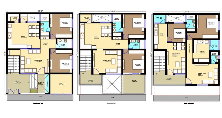 three story house plans with two floors and one floor in the same area, each has different