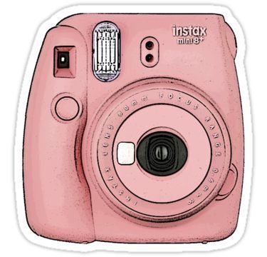 a pink polaroid camera sticker with the word instax printed on it