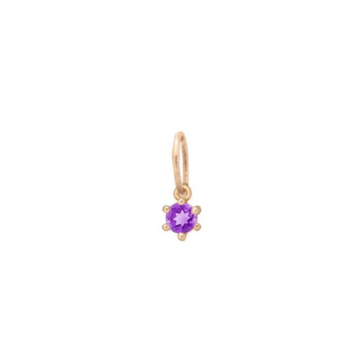 Introducing the birthstone collection. February's birthstone is the sweet Amethyst. The Amethyst represents deep love, happiness, humility, sincerity, and wealth. Gemstones are ethically sourced. This gorgeous gemstone charm is set in sumptuous fairmined gold and finished with 6 rouned prongs. Slide on your favorite chain, or use our certified fairmined 14k gold cable chain. Layer with your loved one's birth stones for a fully customized look. Size: about 3mm/ 0.12cts. Shop the rest of the birth Birth Stones, Deep Love, Birthstone Charms, Slide On, February Birth Stone, The Sweet, Cable Chain, Birthstone, Amethyst