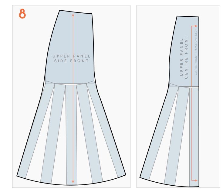 the front and back view of a dress pattern, with measurements for each side cut out