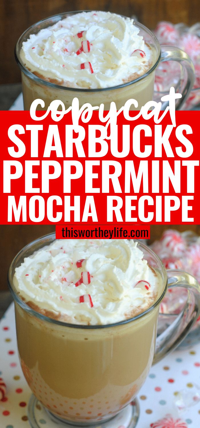 two glasses filled with starbuck's peppermint mocha recipe on a table