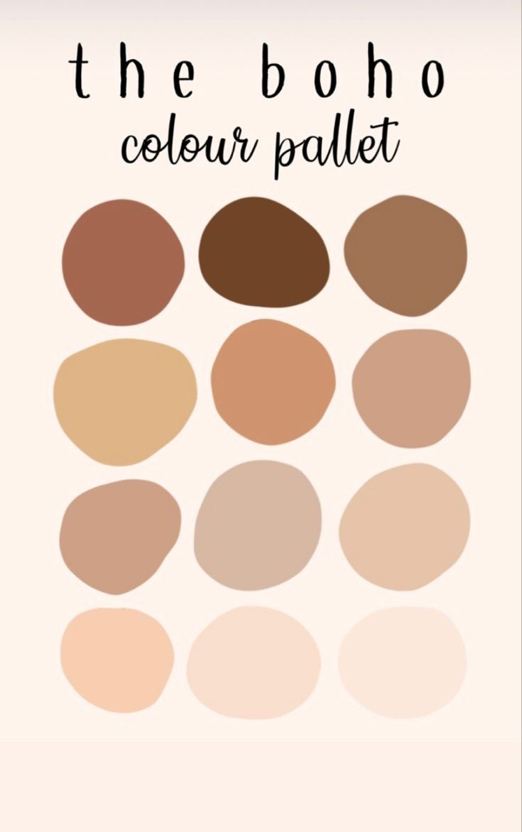 the boho color palette is shown in shades of brown, beige and pinks