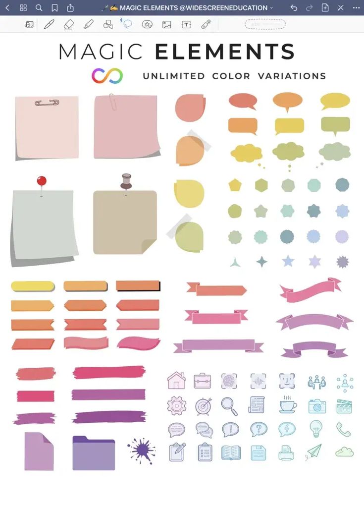 an image of some different colored paper and stickers on a white sheet with the words magic