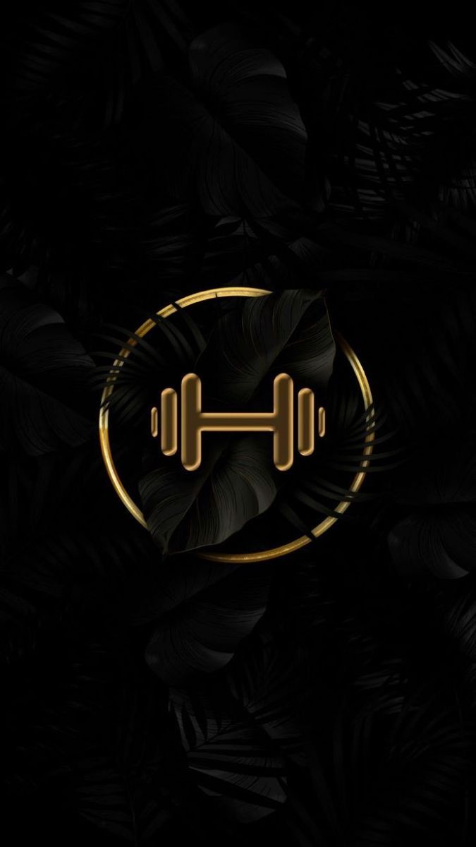 a black and gold wallpaper with the shape of a barbell on it's side