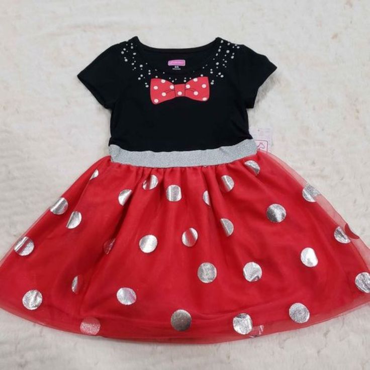 Nwt Girl's Girl Black Silver Red Tutu Dress Looks Like Something Minnie Mouse Would Wear. Princess Minnie Mouse, Red Tutu Dress, Denim Dress Summer, Pink Flower Dress, Red Tutu, Strawberry Dress, Green Lace Dresses, Shirt Dress Summer, Girl Toddler