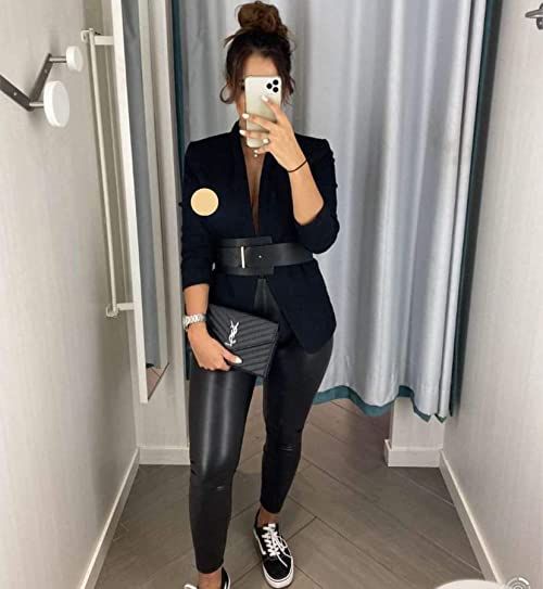 Outfit For Lounge Bar, Professional Outfits Hairstylist, Nighttime Outfits Night Out, Cardigan And Leather Pants, All Black Everything Outfit, Plus Blazer Outfits, Sara Jakes Roberts Outfits, Dress Up Black Joggers, Easy Brunch Outfits