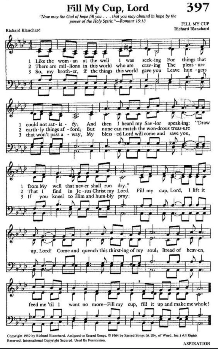 an old sheet music page with the words fill my cup, lord