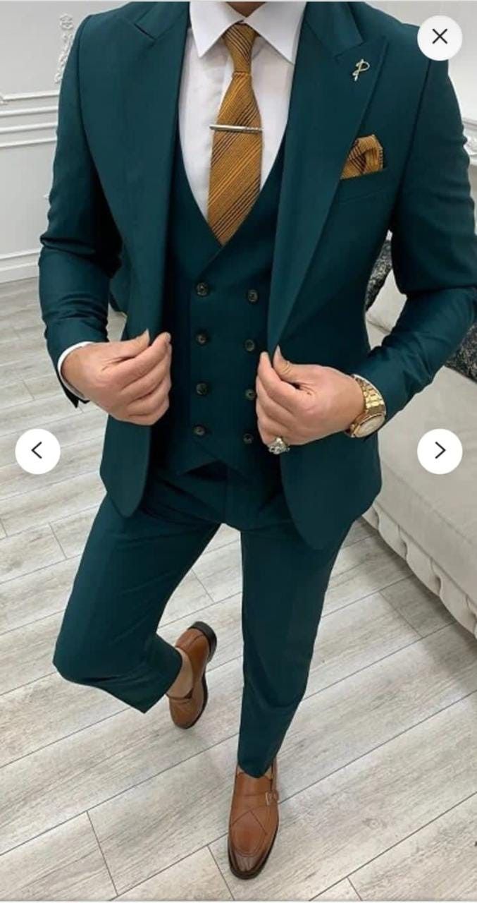 Teal Green Groomsmen Attire, Dark Teal Tuxedo Wedding, 2023 Suits For Men, Dark Teal Wedding Suit, Mens Suits For Wedding Groom Attire, Dark Teal Suits For Men Wedding, Fall Tuxedos For Men, Teal Suits For Men, Bottle Green Suit Men