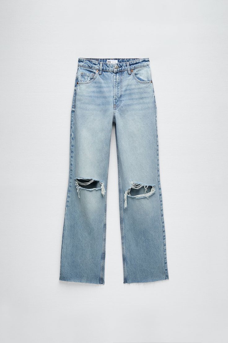 Zara- $49.90 Ripped Wide Leg Jeans, Cute Ripped Jeans, Full Length Jeans, Best Jeans For Women, Mode Zara, Cute Pants, Cute Preppy Outfits, Cute Jeans, Simple Trendy Outfits