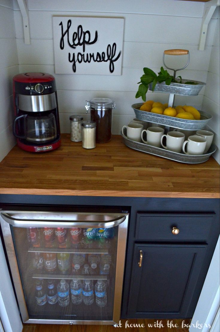 the refrigerator is stocked with drinks and snacks for guests to enjoy in their own home