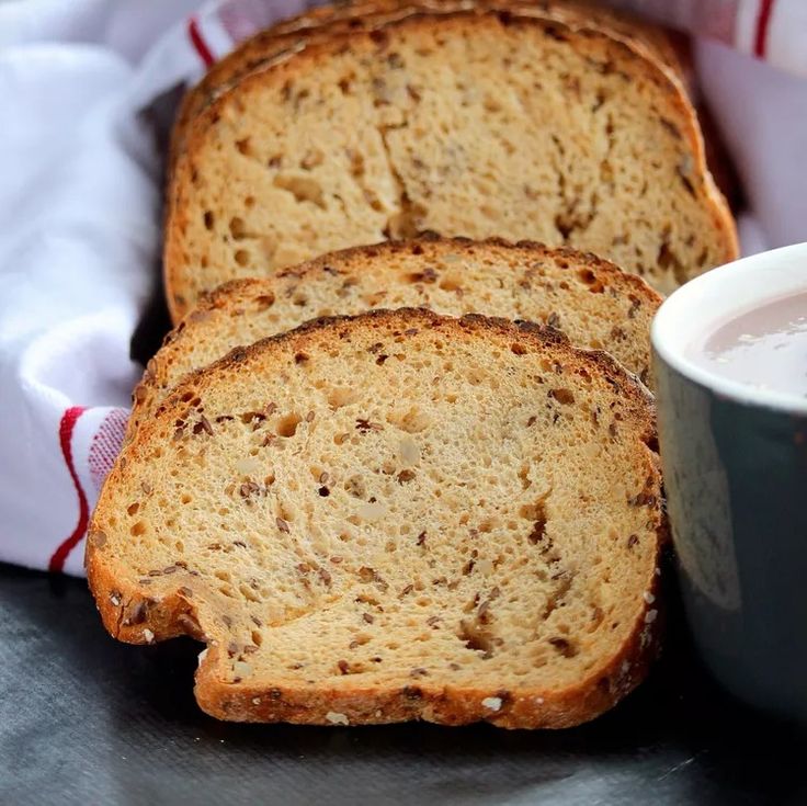 some slices of bread and a cup of coffee