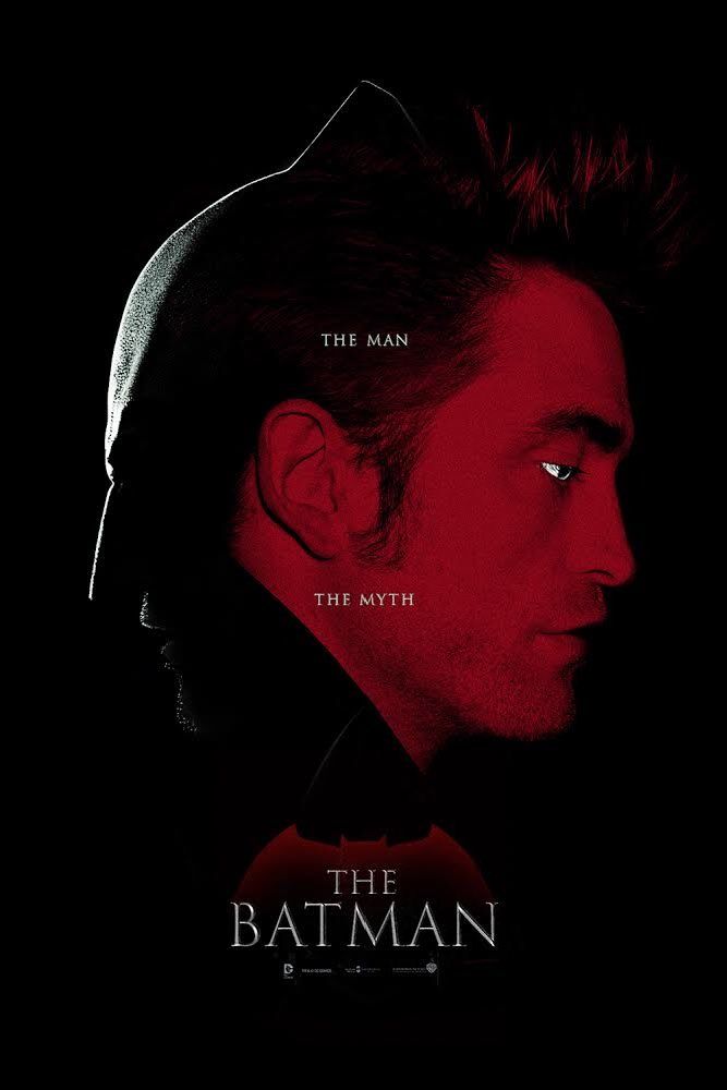 the batman movie poster with person's face and red light coming from his eyes