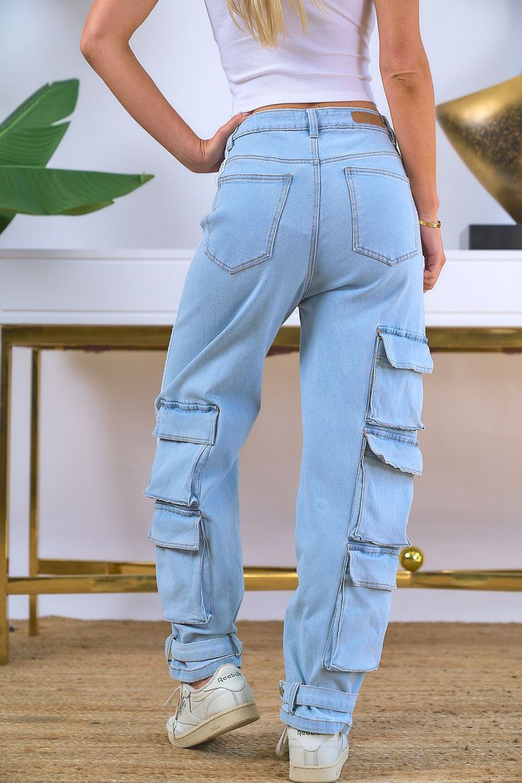 Striped Cargo Denim Pants – I Too Fashion Denim Pants With Multiple Pockets For Spring, Spring Denim Pants With Multiple Pockets, Fitted Dark Wash Utility Jeans, Dark Wash Fitted Utility Jeans, Mid-rise Light Wash Cargo Pants With Pockets, Non-stretch Denim Utility Jeans, Non-stretch Utility Denim Jeans, Fitted Utility Jeans In Dark Wash, Utility Non-stretch Denim Jeans